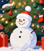 雪人圣诞树旁的圣诞礼物10828#横屏 