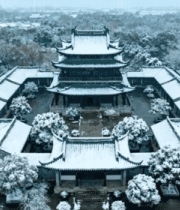 雪景中古建筑鸟瞰画面8572#横屏 