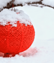 雪覆树枝上的红色灯笼10789#横屏 