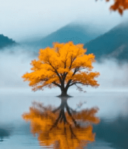 湖中小树秋景倒影11775#横屏 