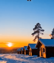 雪后森林木屋日落景观3838#横屏 