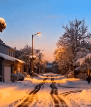 雪后居民区街道黄昏景象4336#横屏 