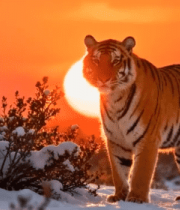 雪地中夕阳下的老虎12097#横屏 