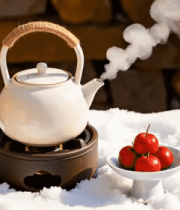 雪地中式茶壶煮茶场景2682#横屏 