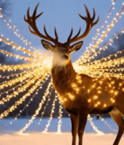 雪地中带灯串装饰的鹿12719#横屏 