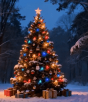 雪地森林中的装饰圣诞树(1)12980#横屏 