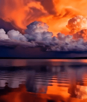 湖面壮丽晚霞云彩景观12408#横屏 