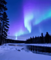 雪地林间的极光景观13189#横屏 