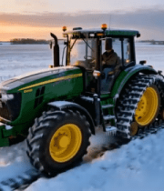 雪地中驾驶拖拉机的农民9838#横屏 