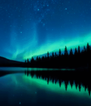 湖面倒映极光星空美景13212#横屏 