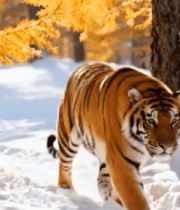 雪地森林中行走的老虎(1)14715#横屏 