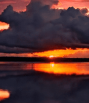 湖面日落天空云彩景象1887#横屏 