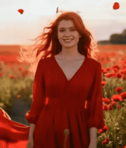 红衣女子于花海中漫步2813#横屏 