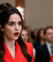 红衣女子于会议场合发言7609#横屏 