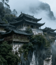 悬崖上的中式古建筑风景(1)4460#横屏 