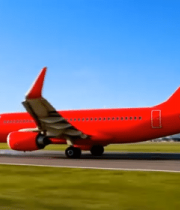 红色客机跑道下降画面12556#横屏 