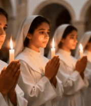 修女手持蜡烛虔诚祈祷11084#横屏 