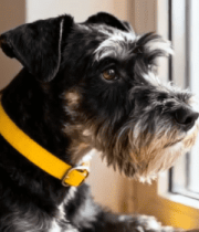 黑色小狗趴窗边向外张望7759#横屏 