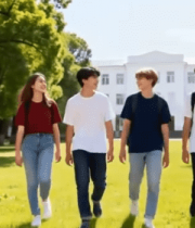 校园中结伴行走的学生3358#横屏 