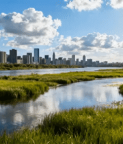 河畔城市建筑全景6094#横屏 