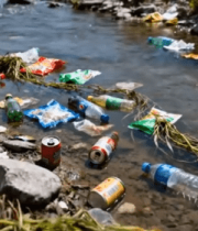 河流边散落的各类垃圾841#横屏 