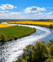 河流田野自然风光全景9723#横屏 