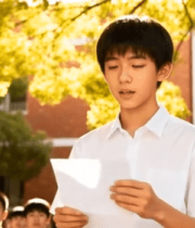 校园男生手持纸张宣读场景10345#横屏 