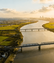 河流桥梁与城市风光航拍783#横屏 