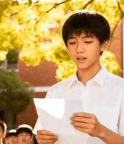 校园男生手持纸张宣读场景10345#横屏 