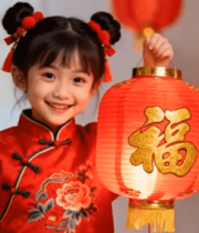小女孩手持福字灯笼喜庆画面12844#横屏 