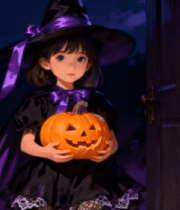 小女孩扮女巫手持南瓜灯13786#横屏 