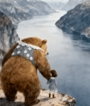 小女孩与棕熊眺望峡谷河流7118#横屏 