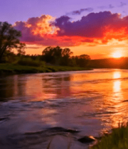 	 河边日落自然风光7658#横屏 