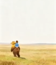 小女孩骑棕熊漫步草原10783#横屏 