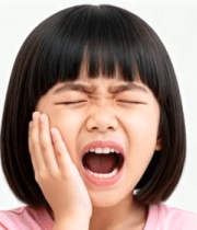 小女孩捂嘴张嘴表情痛苦6368#横屏 