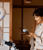 和服女子与机器人互动场景7541#横屏 