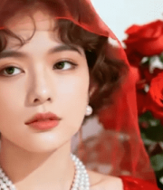 新娘戴红纱配红玫瑰特写13009#横屏 