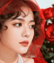 新娘戴红纱配红玫瑰特写13009#横屏 