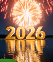 新年湖面烟花夜景8672#横屏 