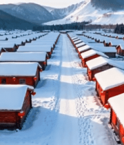 新疆禾木冬季雪景木屋景观7013#横屏 