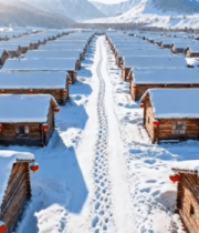 新疆禾木冬季雪景木屋村落5914#横屏 