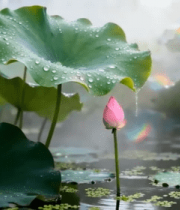 荷塘荷叶荷花带水珠景象12597#横屏 