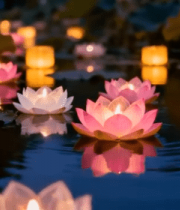 荷塘中漂浮的莲花灯45#横屏 