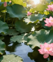 	 荷塘盛开的粉色荷花9667#横屏 