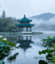 荷塘中式亭子自然风光12607#横屏 