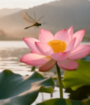 荷塘蜻蜓停落荷花画面7164#横屏 