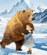 小女孩与棕熊在冰雪场景拥抱6304#横屏 
