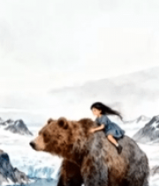 小女孩骑棕熊于冰川场景素材732#横屏 