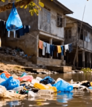 河边村庄塑料垃圾堆积景象8814#横屏 