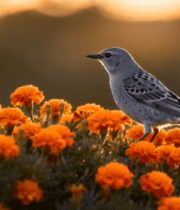 小鸟栖息于盛开的花丛中4504#横屏 